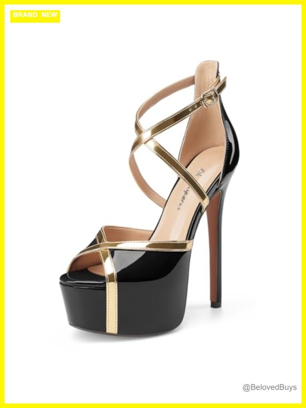 6 Inch Stiletto Heel Sandals Platform Peep Toe Strappy Buckle Patent Leather